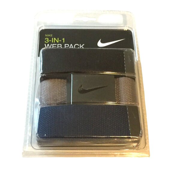 NIKE 3 in 1 Web Belt Pack Adjustable Black Gray Blue Brushed Gray Buckle - Picture 1 of 3